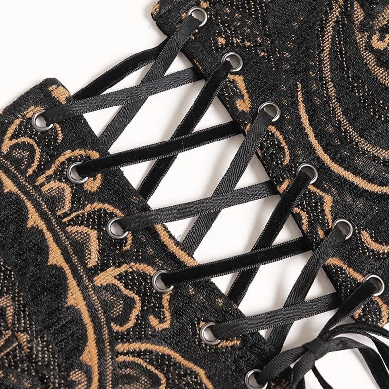 DEVIL FASHION Women's Gothic Jacquard Lace-up Zipper Girdle