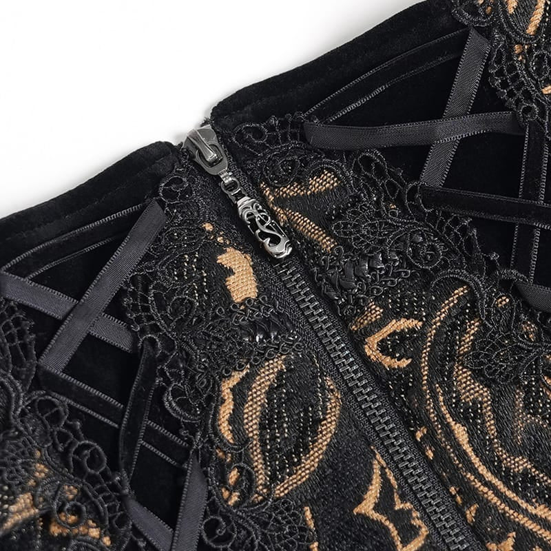 DEVIL FASHION Women's Gothic Jacquard Lace-up Zipper Girdle