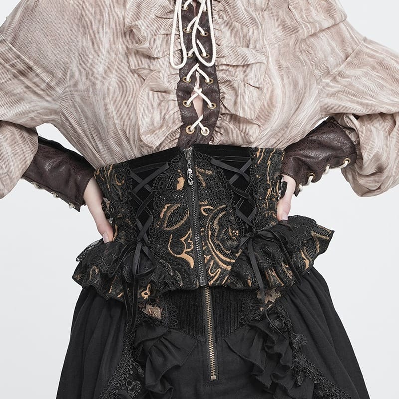 DEVIL FASHION Women's Gothic Jacquard Lace-up Zipper Girdle