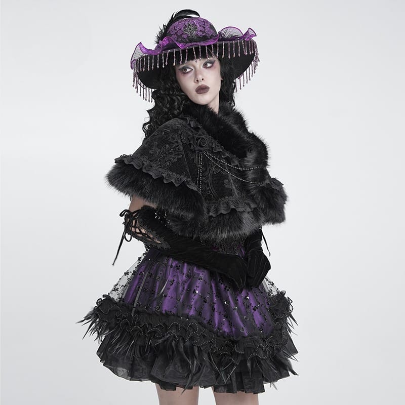 DEVIL FASHION Women's Gothic Jacquard Rose Beaded Cape