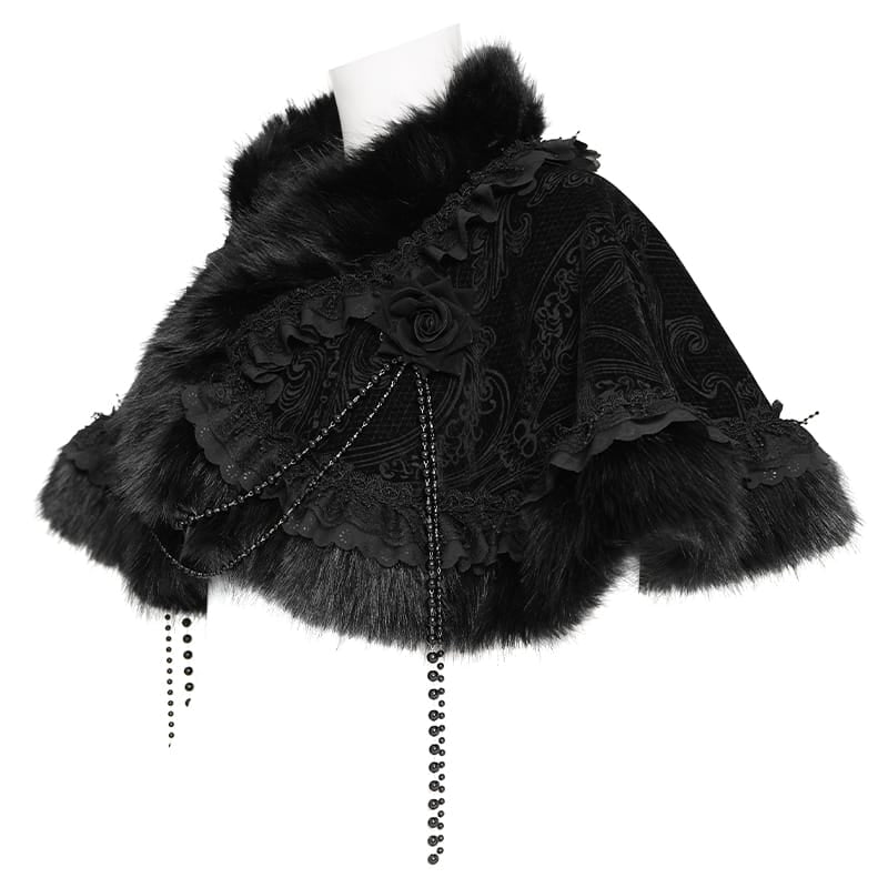 DEVIL FASHION Women's Gothic Jacquard Rose Beaded Cape