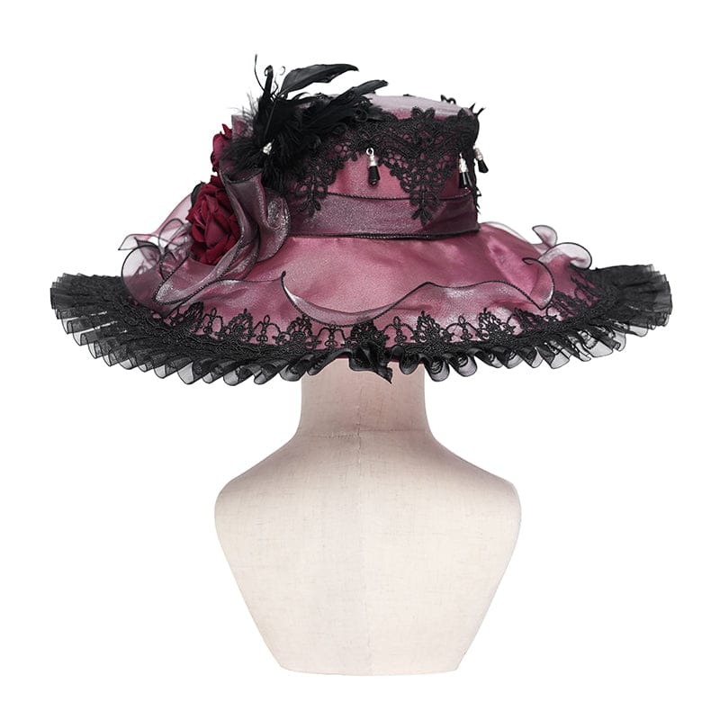 DEVIL FASHION Women's Gothic Lace Feather Rose Hat