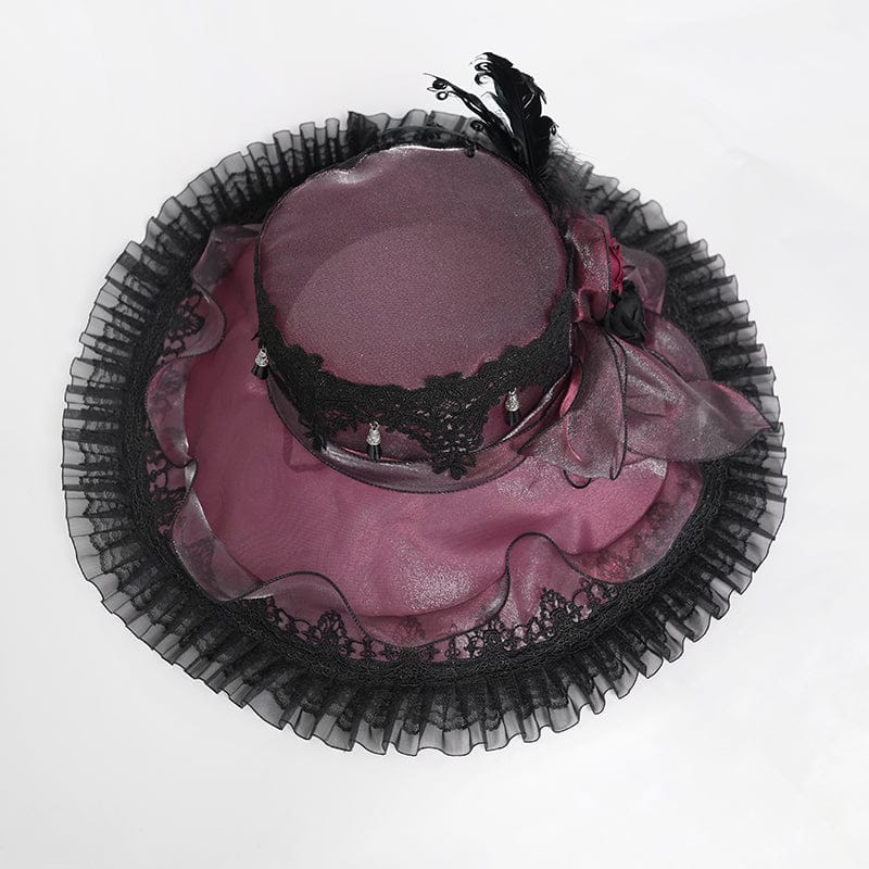 DEVIL FASHION Women's Gothic Lace Feather Rose Hat