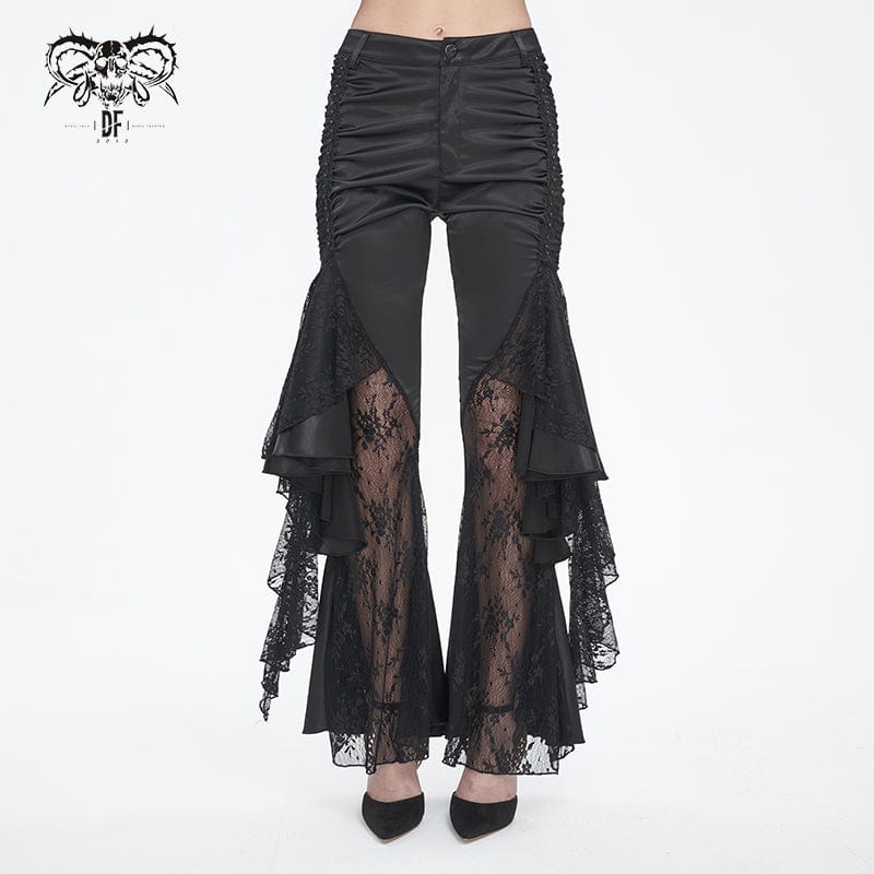 DEVIL FASHION Women's Gothic Lace Floral Flared Pants