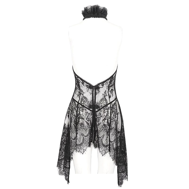 DEVIL FASHION Women's Gothic Lace Floral Ruffled Lingerie