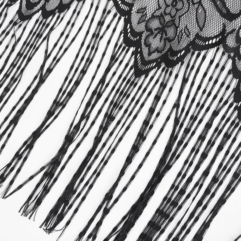 DEVIL FASHION Women's Gothic Lace Mesh Back Floral Crocheted Cape with Hood