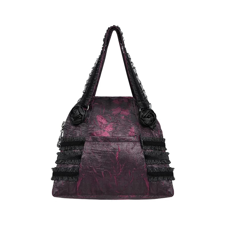 DEVIL FASHION Women's Gothic Lace-Trimmed Rose Cross Bag Black-Red