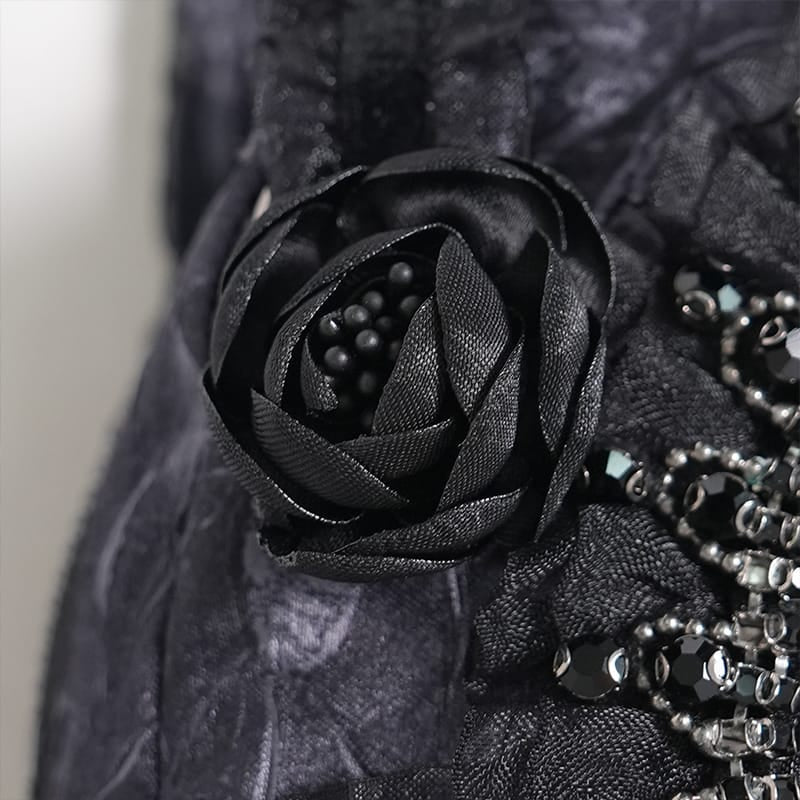 DEVIL FASHION Women's Gothic Lace-Trimmed Rose Cross Bag Grey-Black