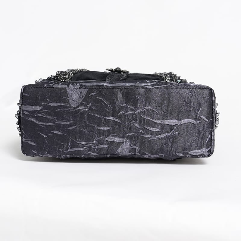 DEVIL FASHION Women's Gothic Lace-Trimmed Rose Cross Bag Grey-Black