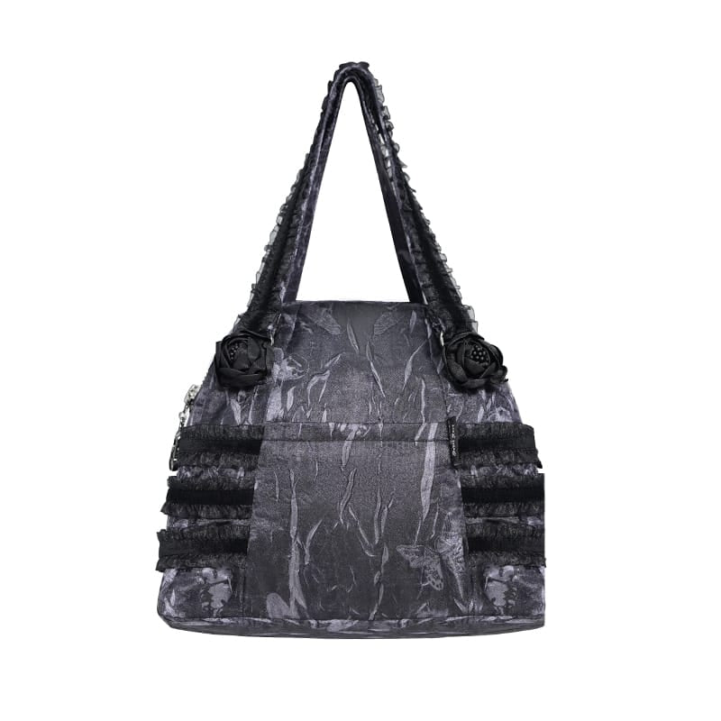 DEVIL FASHION Women's Gothic Lace-Trimmed Rose Cross Bag Grey-Black