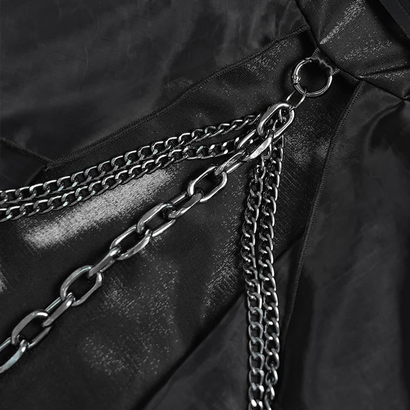 DEVIL FASHION Women's Gothic Lace-up Chained Ruched Irregular Hem Slip Dress Black