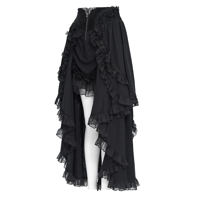DEVIL FASHION Women's Gothic Lace-up Rose Ruffle High Low Hem Skirt