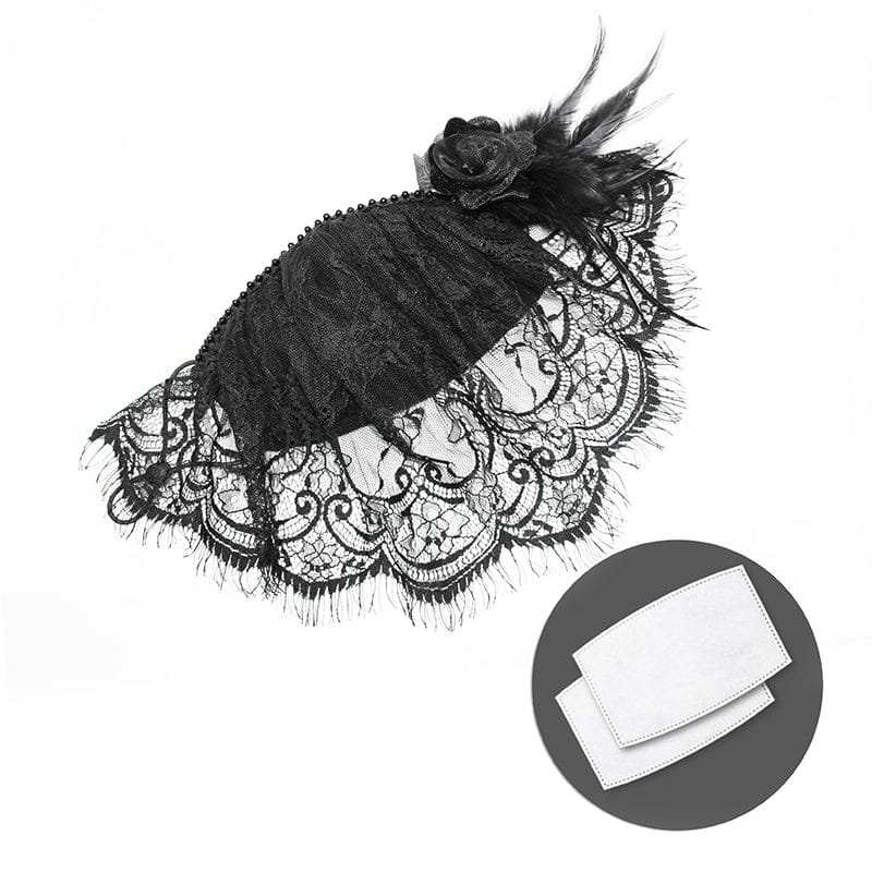 DEVIL FASHION Women's Gothic Lace Veil with Rose & Feather Accessory