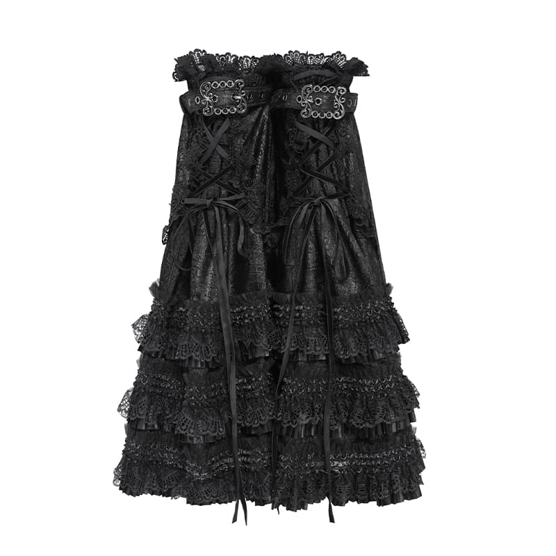 DEVIL FASHION Women's Gothic Layered Lace-Trimmed Buckle-up Leg Warmers