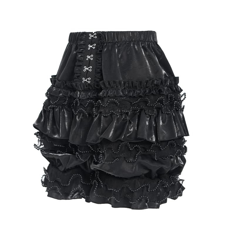 DEVIL FASHION Women's Gothic Multi-Layer Beaded Ruffle Elastic Waist Shorts