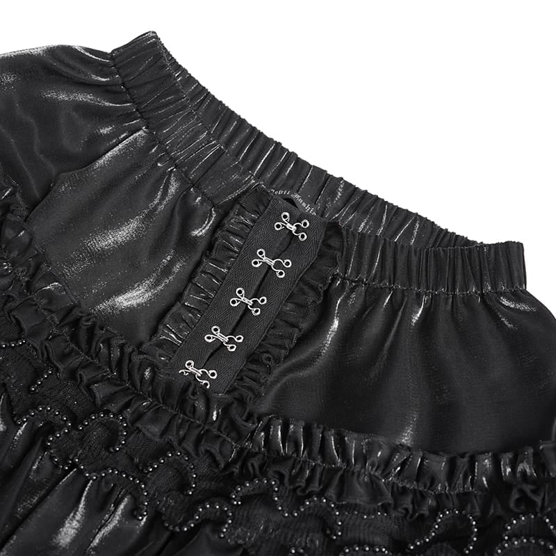 DEVIL FASHION Women's Gothic Multi-Layer Beaded Ruffle Elastic Waist Shorts
