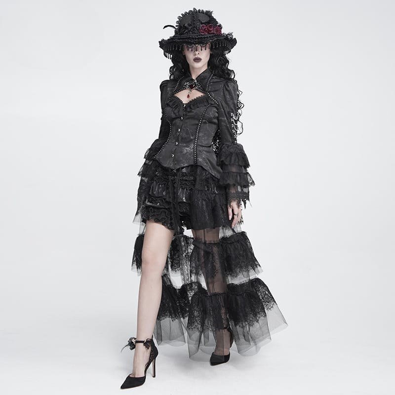DEVIL FASHION Women's Gothic Multi-Layer Beaded Ruffle Elastic Waist Shorts