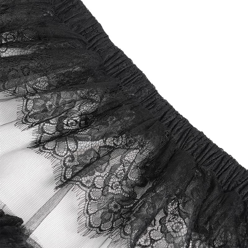 DEVIL FASHION Women's Gothic Multilayer Floral Lace Mesh Maxi Skirt