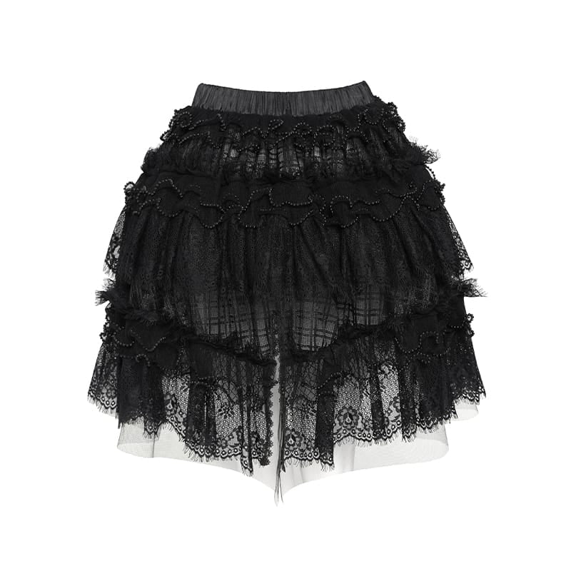 DEVIL FASHION Women's Gothic Multilayer Ruffle Lace Mesh Mini Skirt