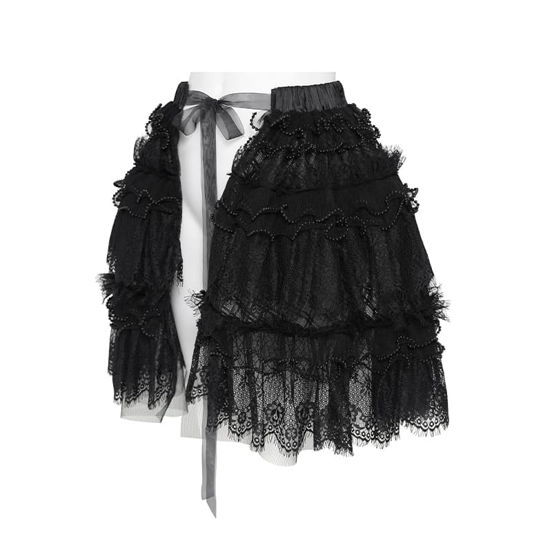 DEVIL FASHION Women's Gothic Multilayer Ruffle Lace Mesh Mini Skirt