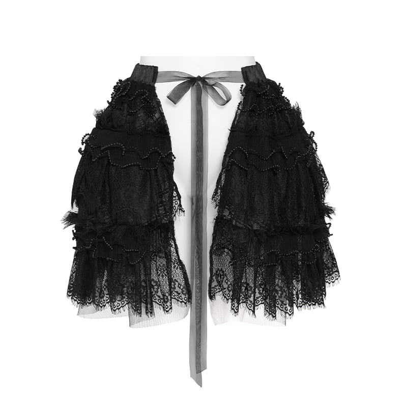 DEVIL FASHION Women's Gothic Multilayer Ruffle Lace Mesh Mini Skirt