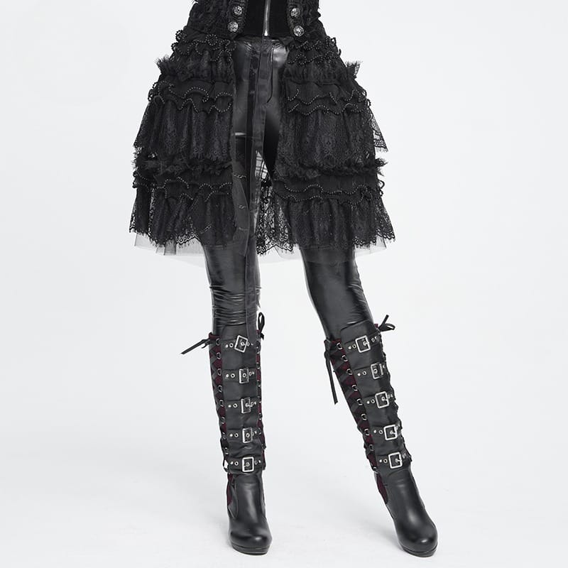 DEVIL FASHION Women's Gothic Multilayer Ruffle Lace Mesh Mini Skirt