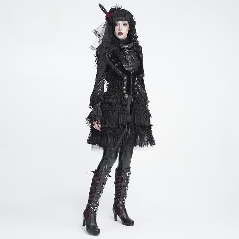 DEVIL FASHION Women's Gothic Multilayer Ruffle Lace Mesh Mini Skirt