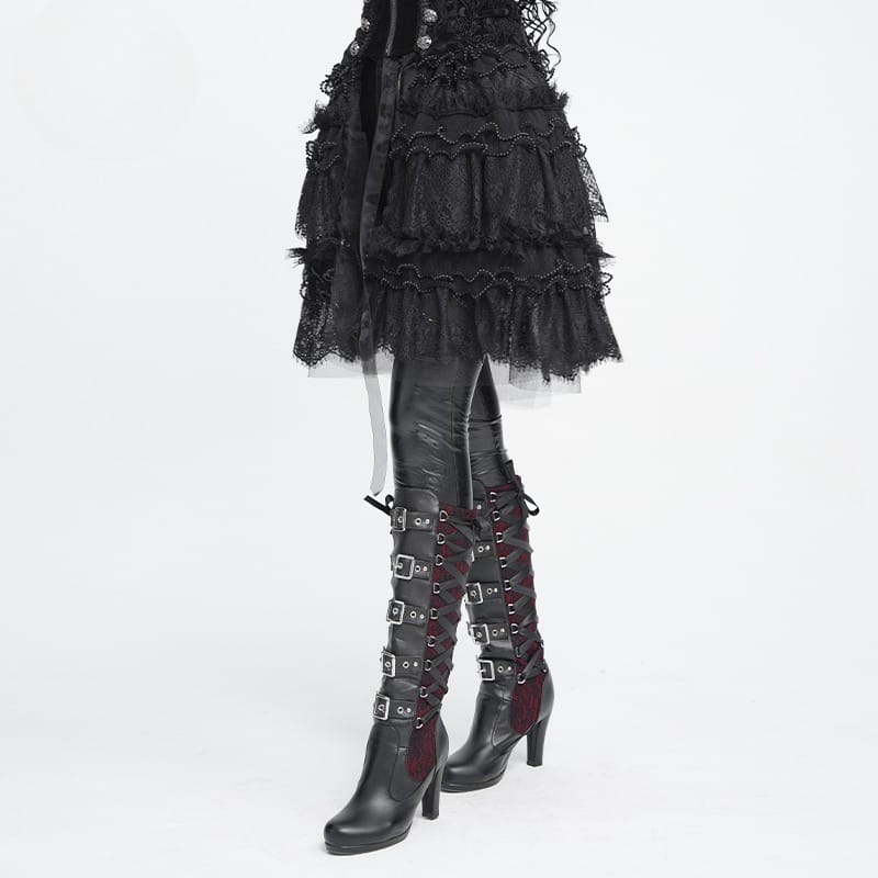 DEVIL FASHION Women's Gothic Multilayer Ruffle Lace Mesh Mini Skirt