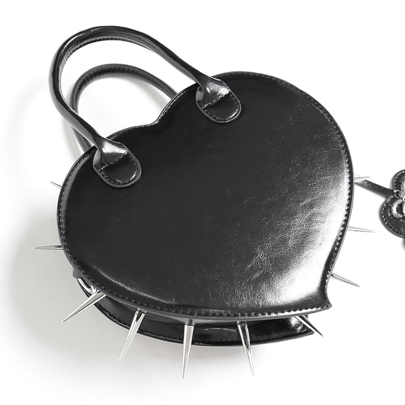 DEVIL FASHION Women's Gothic Pentacle Spiked Heart-Shaped Handbag Black