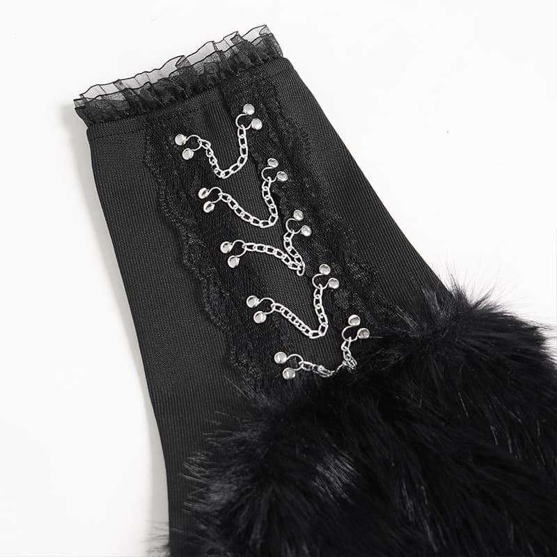 DEVIL FASHION Women's Gothic Plush Chains Leg Warmers Black