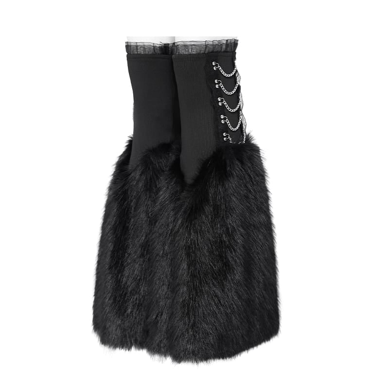 DEVIL FASHION Women's Gothic Plush Chains Leg Warmers Black