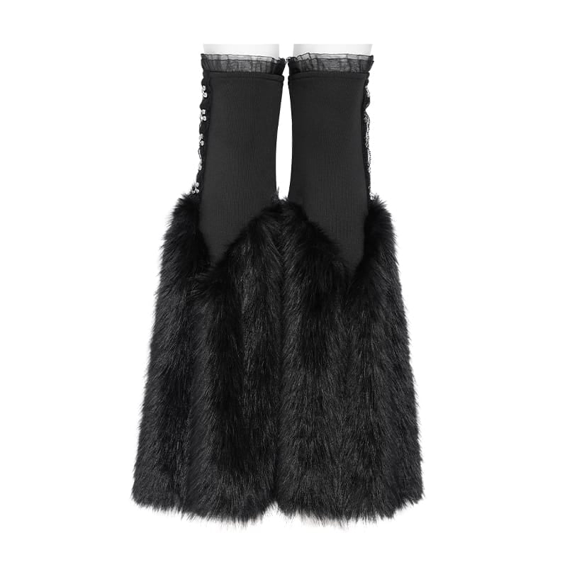DEVIL FASHION Women's Gothic Plush Chains Leg Warmers Black