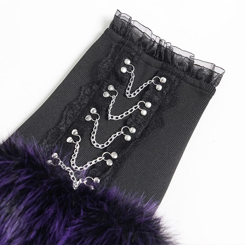 DEVIL FASHION Women's Gothic Plush Chains Leg Warmers Black-Purple
