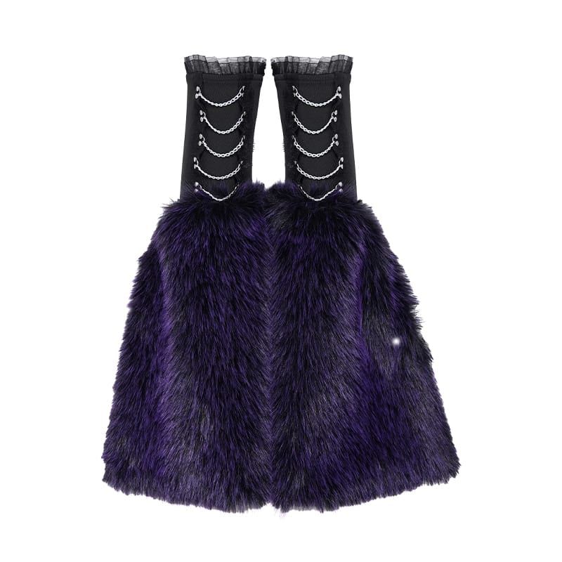 DEVIL FASHION Women's Gothic Plush Chains Leg Warmers Black-Purple