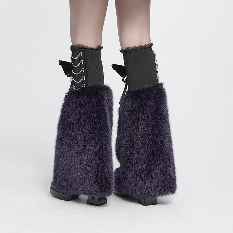 DEVIL FASHION Women's Gothic Plush Chains Leg Warmers Black-Purple