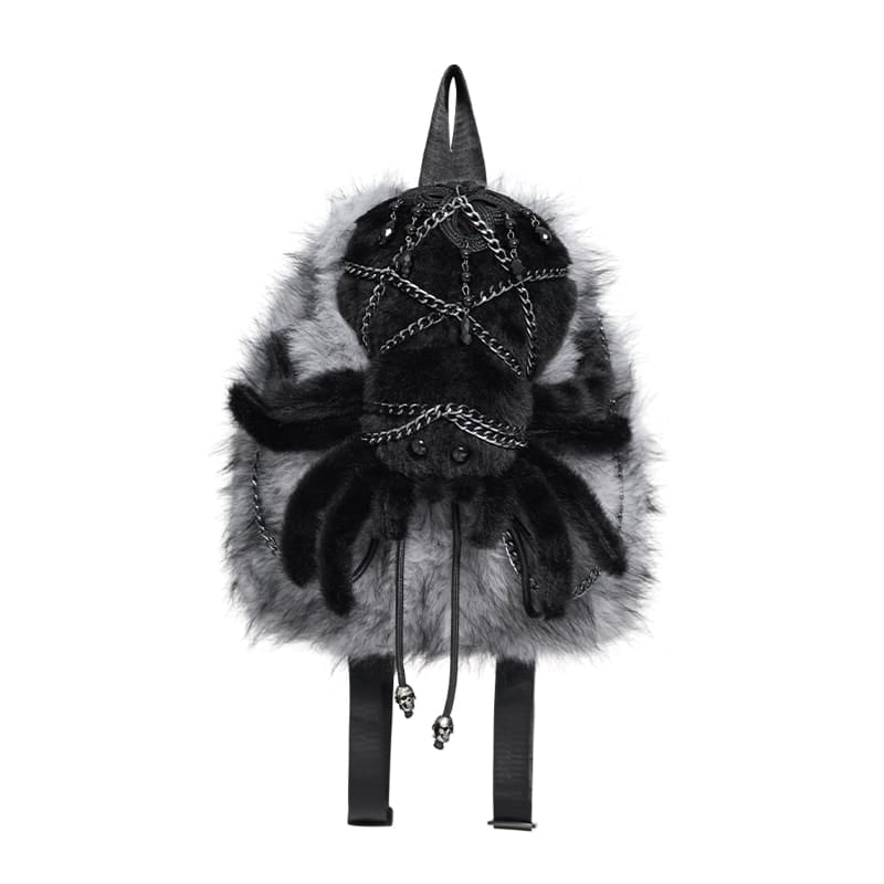 DEVIL FASHION Women's Gothic Plush Chains Spider Backpack Grey-Black