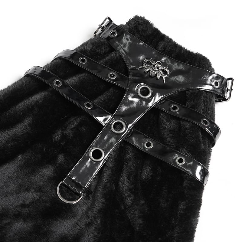 DEVIL FASHION Women's Gothic Plush Eyelet Harness Buckle-up Leg Warmers