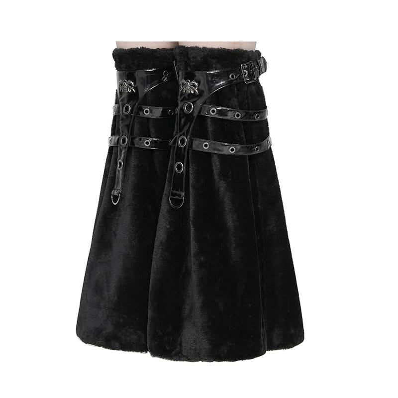 DEVIL FASHION Women's Gothic Plush Eyelet Harness Buckle-up Leg Warmers