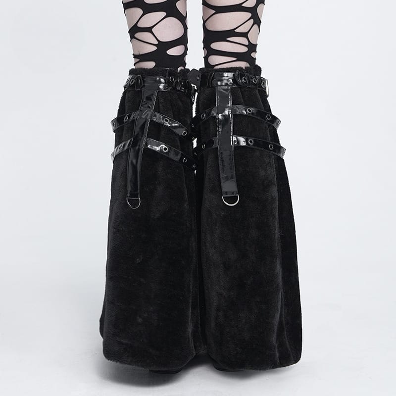 DEVIL FASHION Women's Gothic Plush Eyelet Harness Buckle-up Leg Warmers