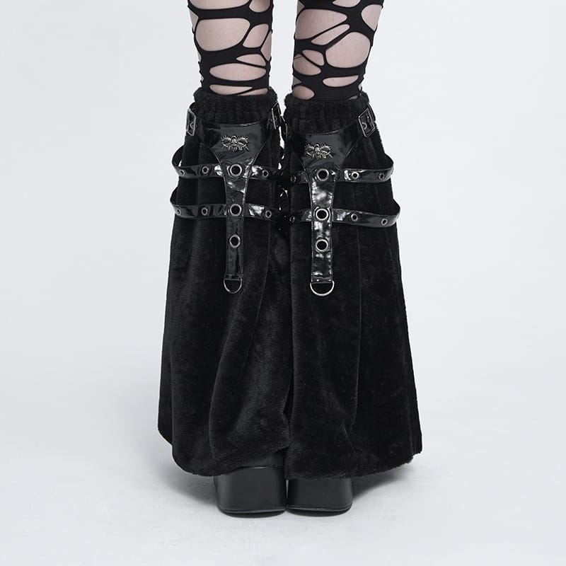 DEVIL FASHION Women's Gothic Plush Eyelet Harness Buckle-up Leg Warmers