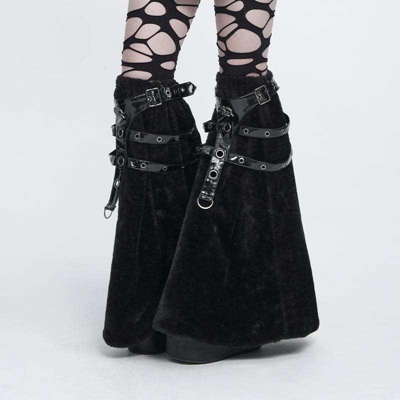 DEVIL FASHION Women's Gothic Plush Eyelet Harness Buckle-up Leg Warmers