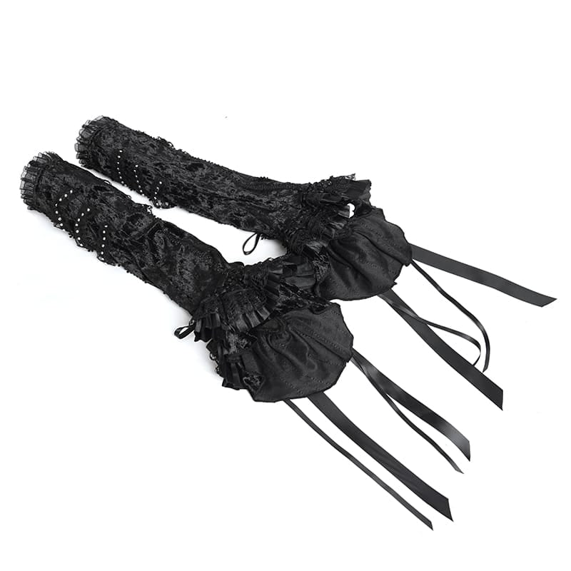 DEVIL FASHION Women's Gothic Rose Bowknot Lace-up Arm Sleeves Black
