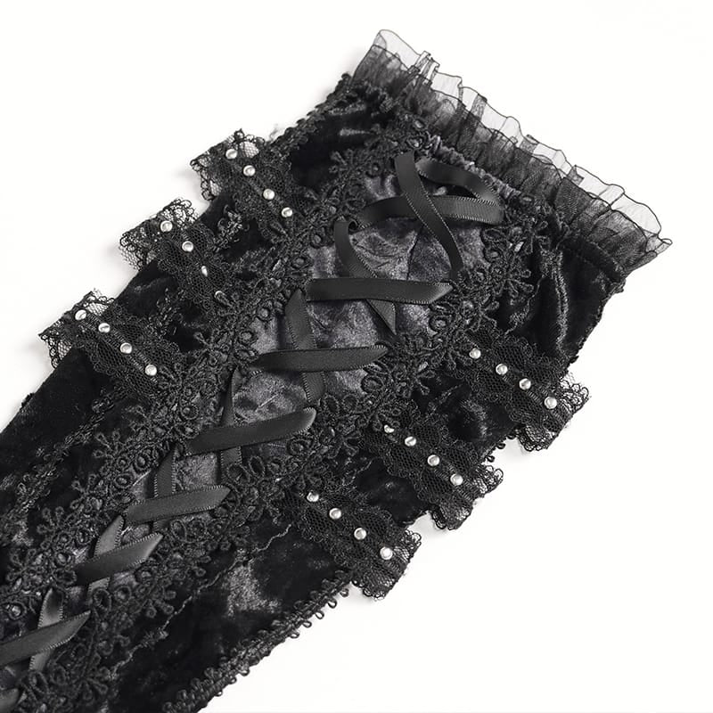 DEVIL FASHION Women's Gothic Rose Bowknot Lace-up Arm Sleeves Black
