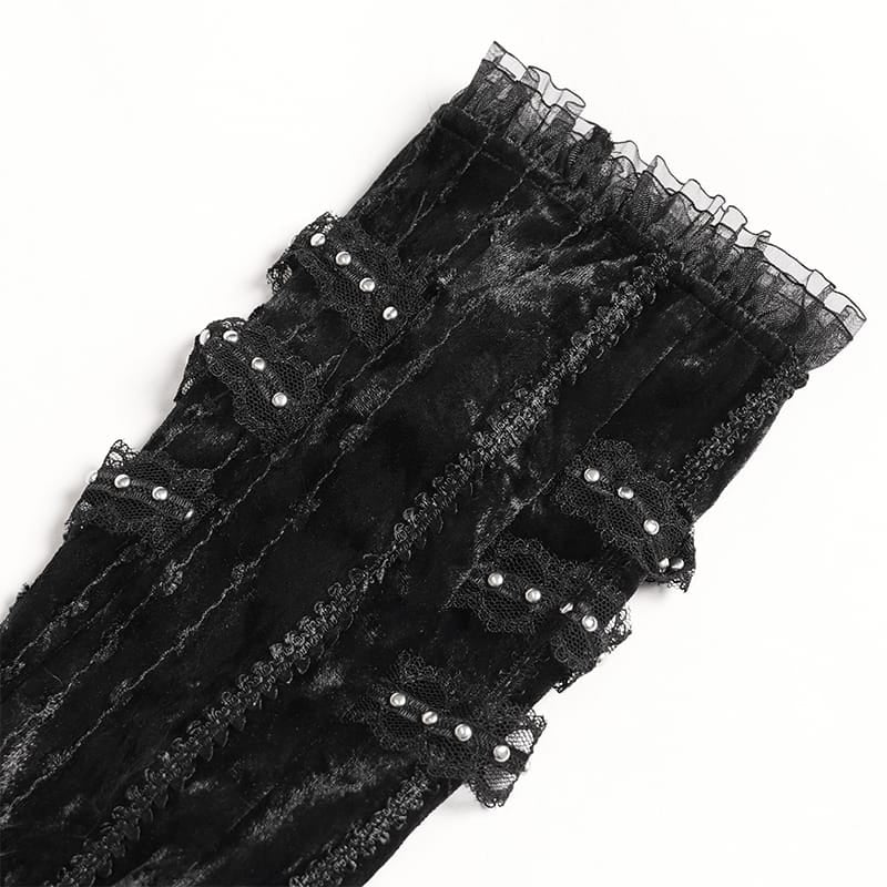 DEVIL FASHION Women's Gothic Rose Bowknot Lace-up Arm Sleeves Black-Red