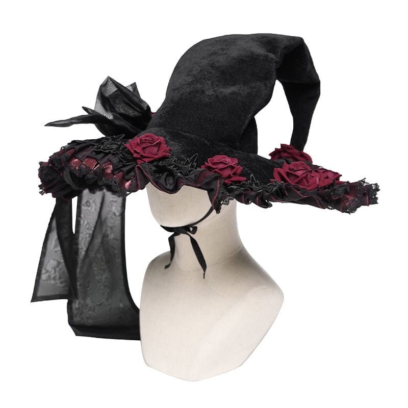 DEVIL FASHION Women's Gothic Rose Bowknot Witch Hat