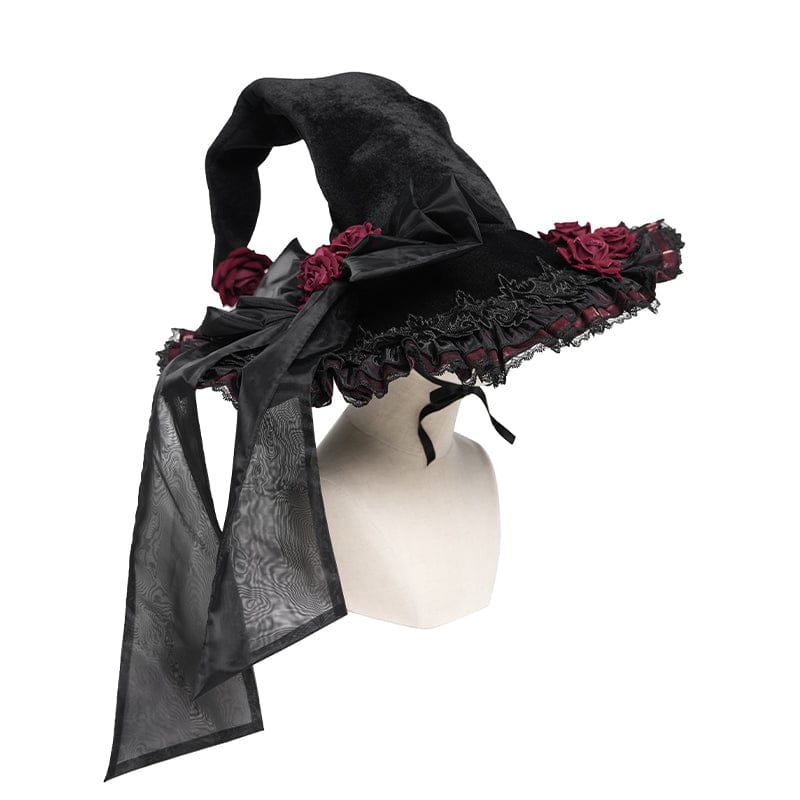 DEVIL FASHION Women's Gothic Rose Bowknot Witch Hat