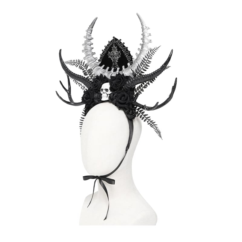DEVIL FASHION Women's Gothic Rose Cross Skull Headwear