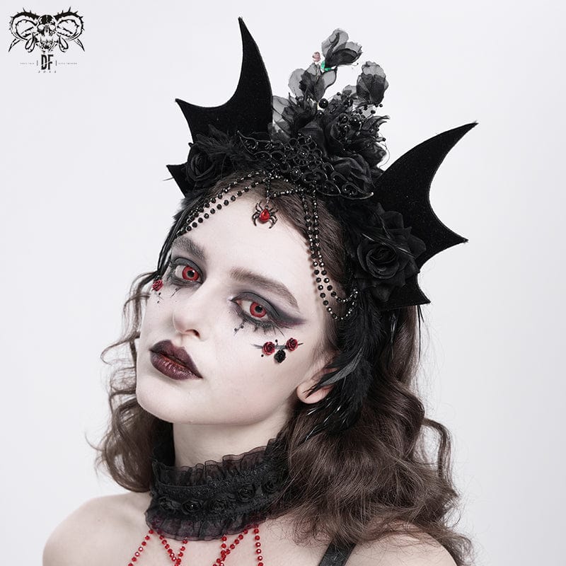DEVIL FASHION Women's Gothic Rose Feathered Batwing Headwear