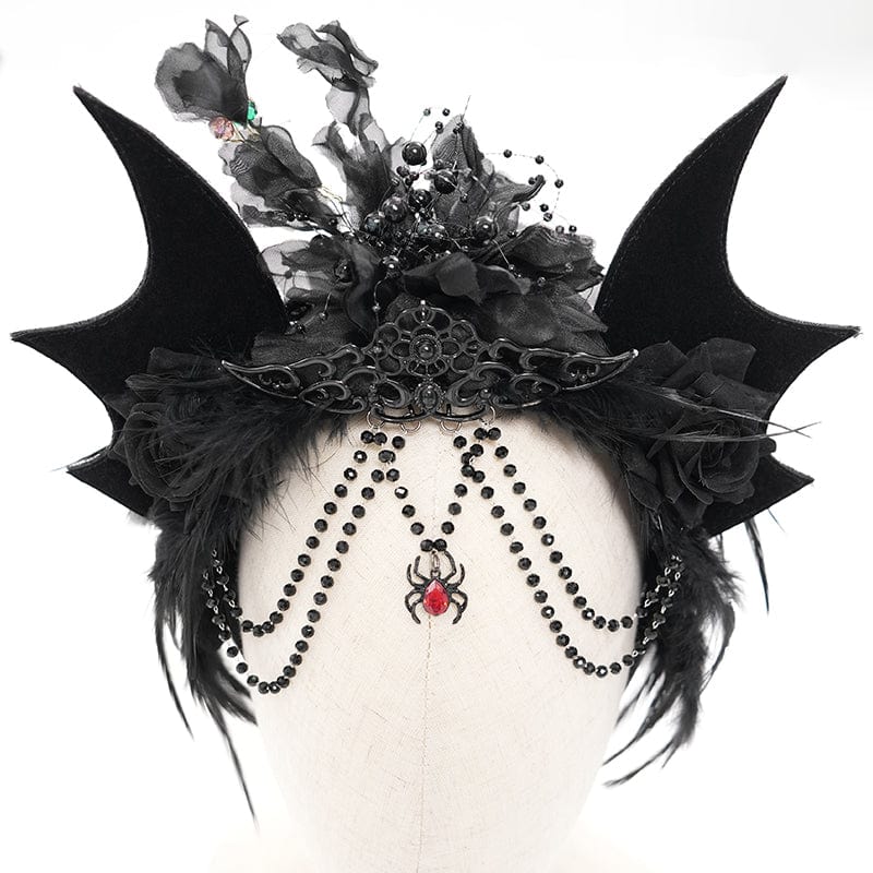 DEVIL FASHION Women's Gothic Rose Feathered Batwing Headwear