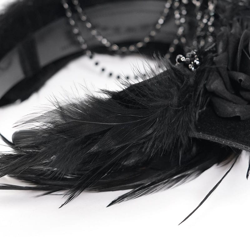 DEVIL FASHION Women's Gothic Rose Feathered Batwing Headwear